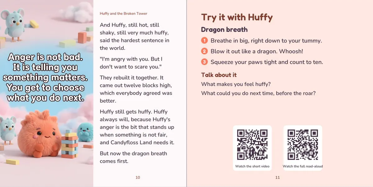 The end of Huffy's story and the Try it page with dragon breath