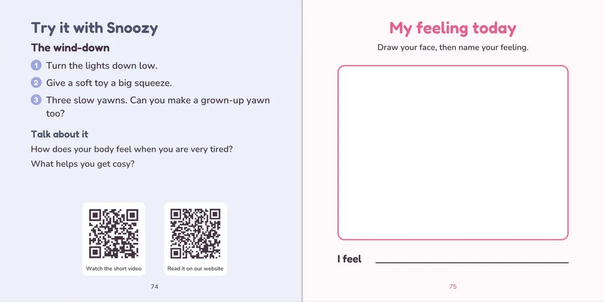 The Try it page for Snoozy and a My feeling today drawing page